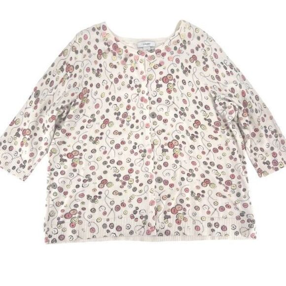 Cj Banks Womens Printed sewing seamstress Button Front Cardigan White Size 1X - Picture 2 of 12
